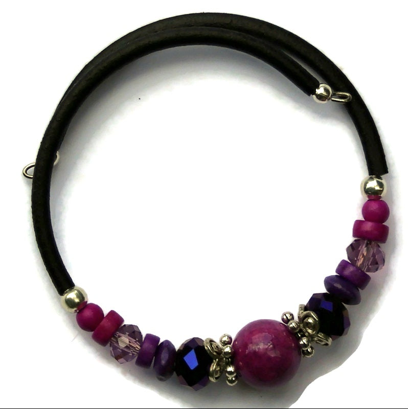 Wrap Bracelet & Earring Set - Plum Riverstone