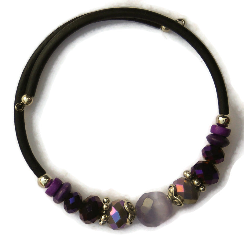 Wrap Bracelet & Earring Set - Purple Cat's Eye