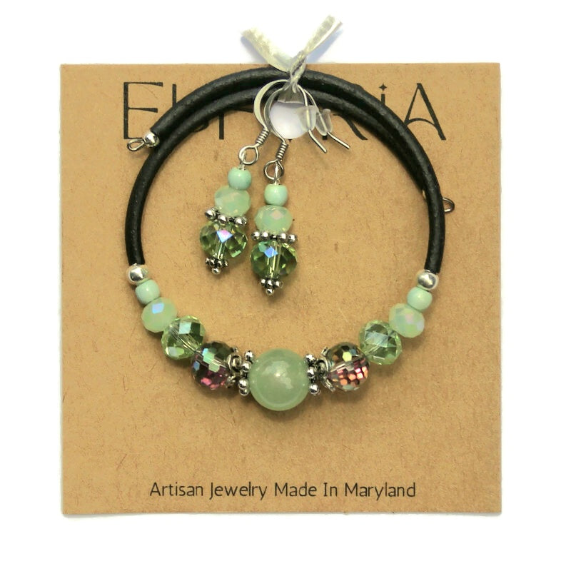 Wrap Bracelet & Earring Set - Mint Quartz
