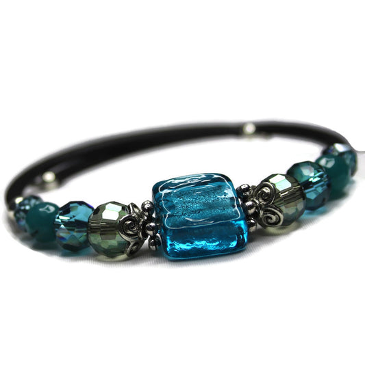 Wrap Bracelet - Teal Silver Foil Glass