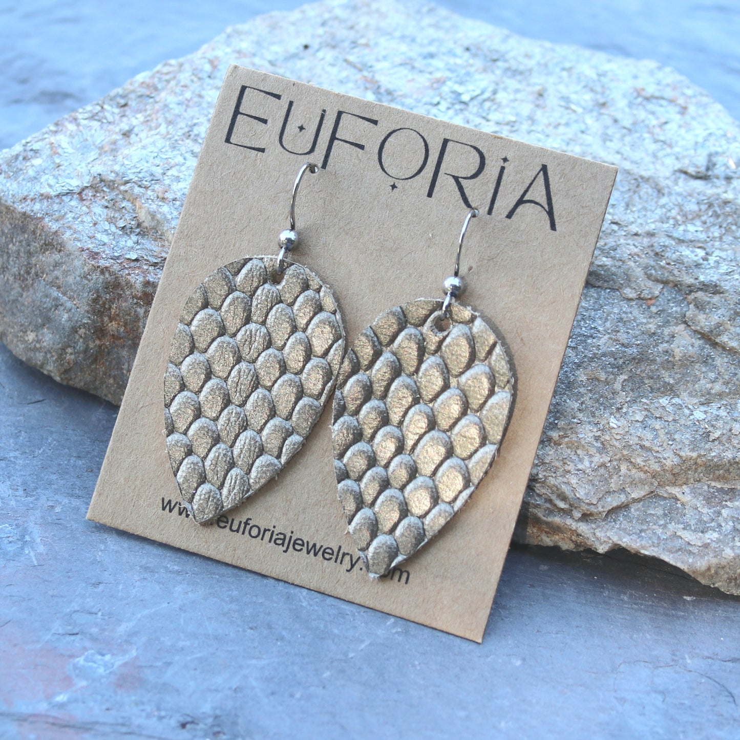 Small Teardrop Leather Earrings - Antique Bronze Metallic