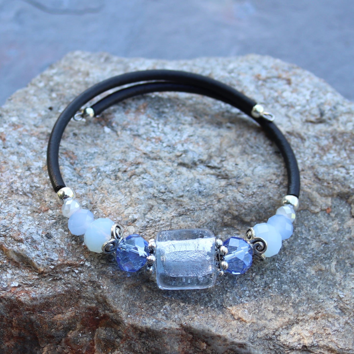Wrap Bracelet - Light Sapphire Silver Foil Glass