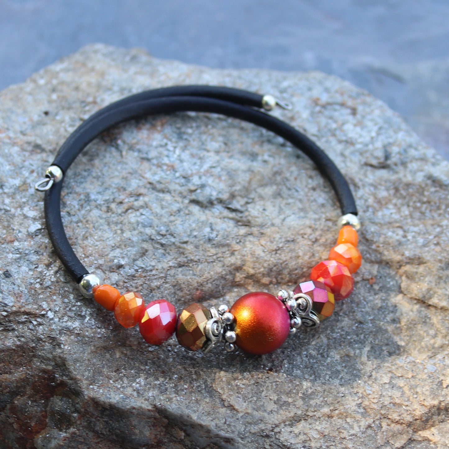 Wrap Bracelet - Iridescent Fire Orange Glass