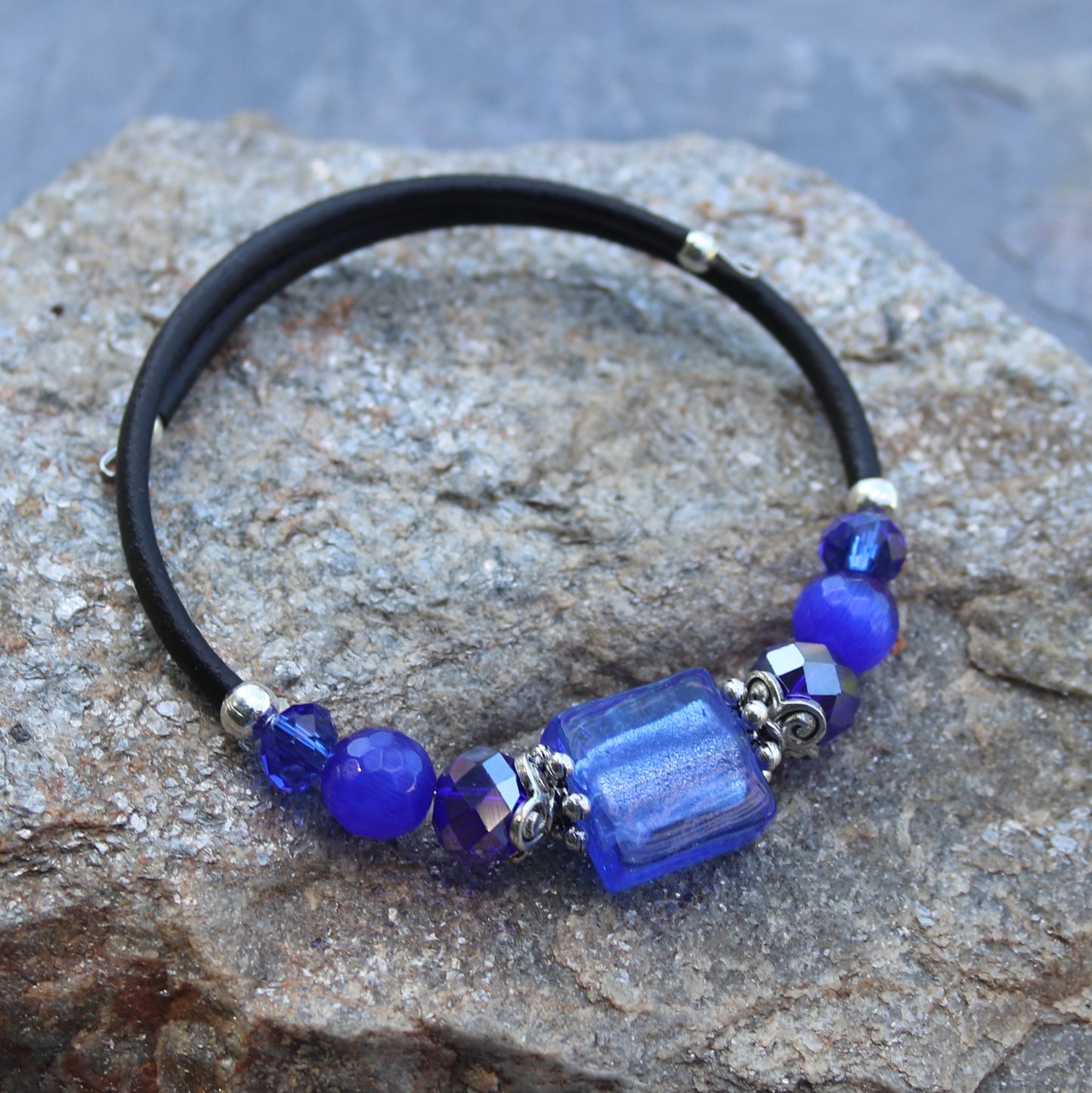 Wrap Bracelet - Cobalt Silver Foil Glass