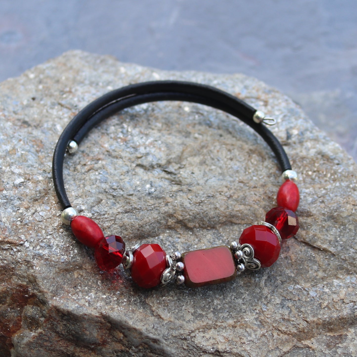 Wrap Bracelet - Red Czech Glass