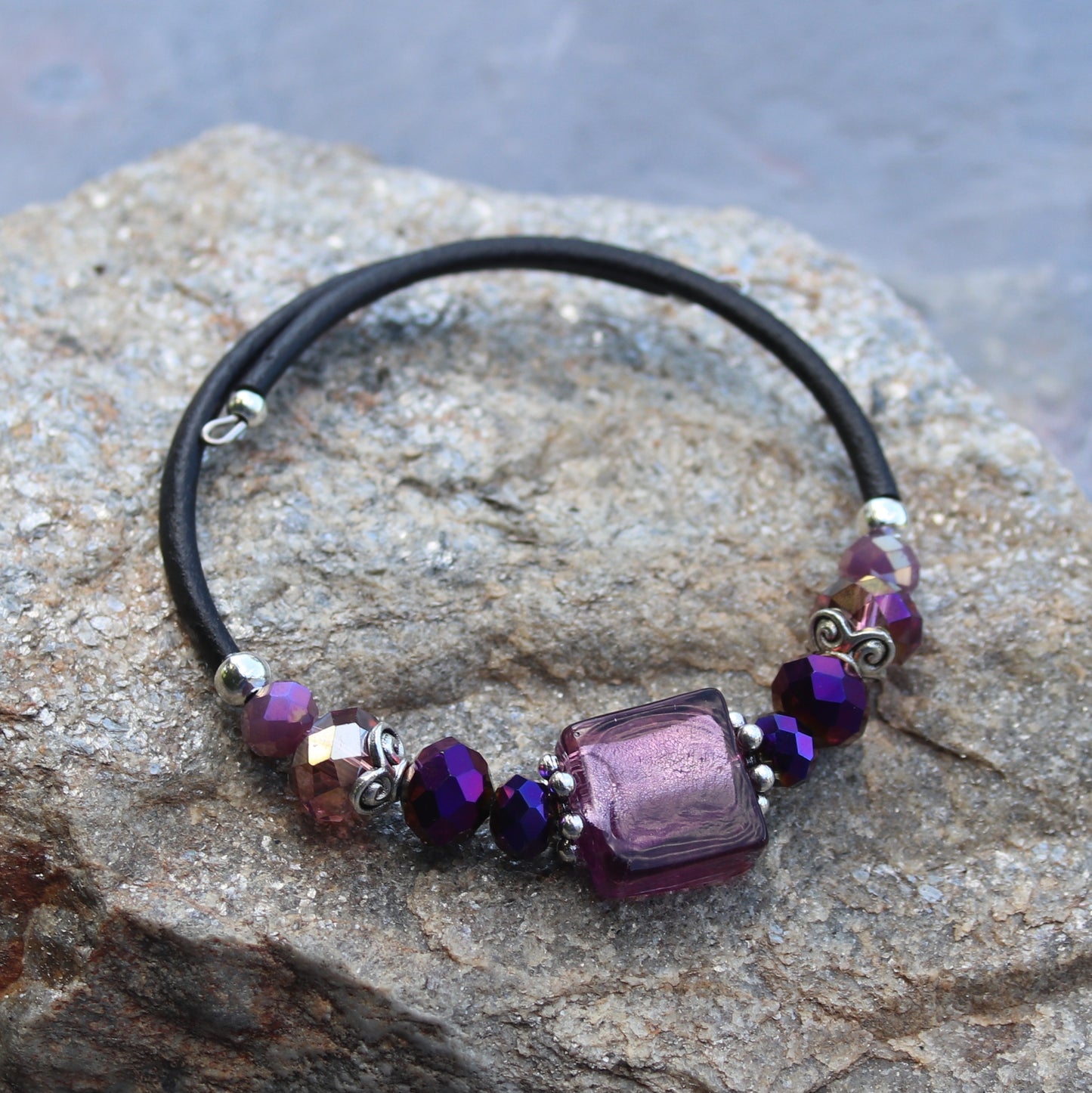 Wrap Bracelet - Amethyst colored glass beads