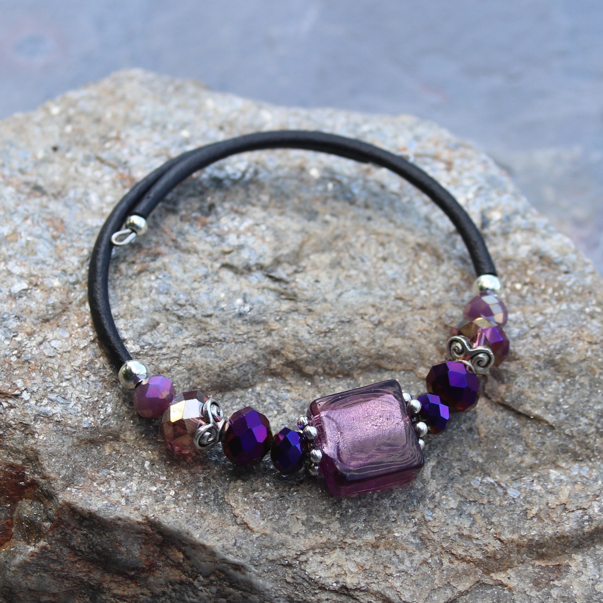 Wrap Bracelet - Amethyst colored glass beads