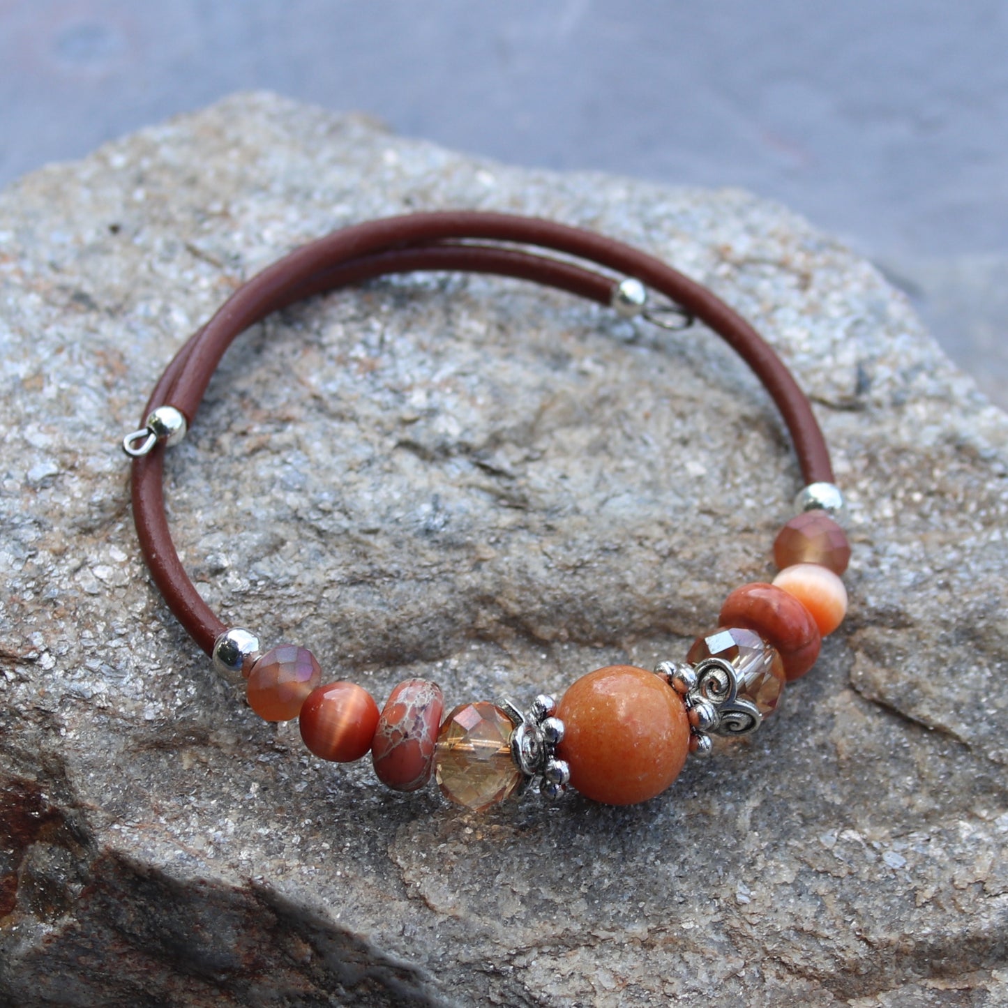 Wrap Bracelet - Burnt Orange Riverstone