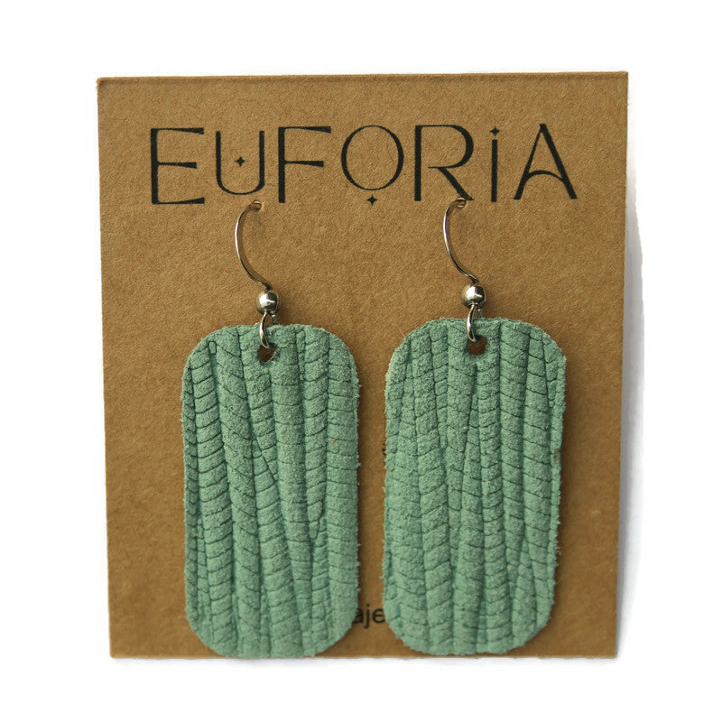 Small Barrel Leather Earring - Seafoam Woven