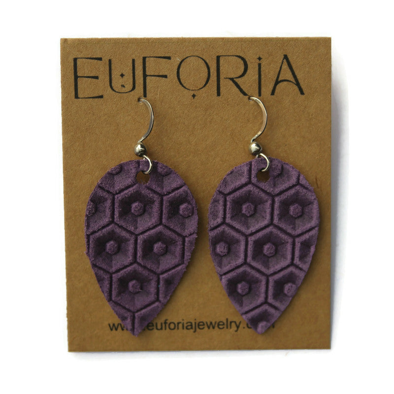 Small Teardrop Leather Earring - Grape Beehive
