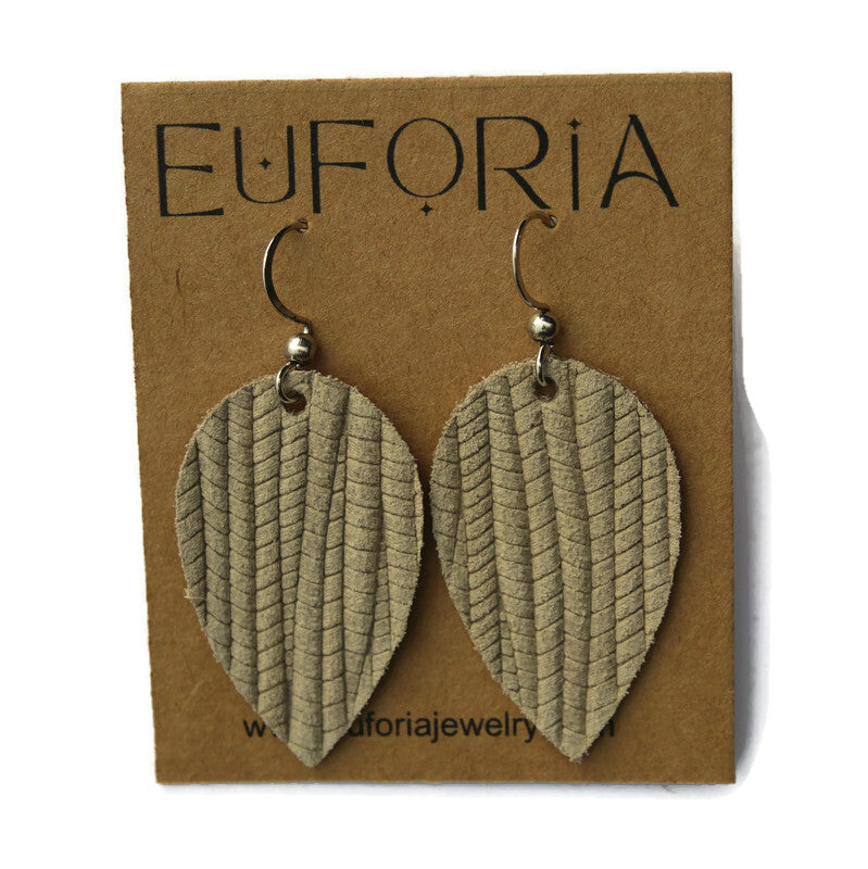 Small Teardrop Leather Earring - Latte Woven