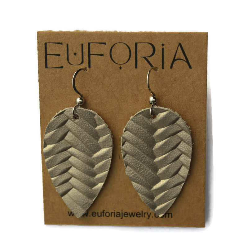 Small Teardrop Leather Earrings - Champagne Metallic