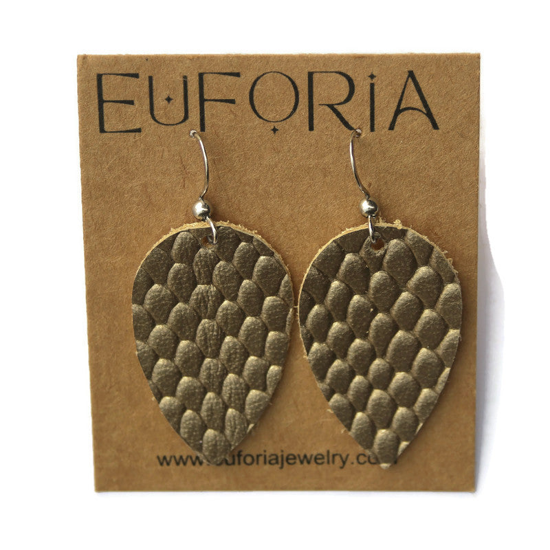 Small Teardrop Leather Earrings - Antique Bronze Metallic