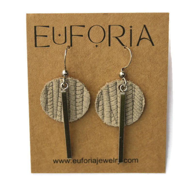 Small Circle & Bar Leather Earrings - Latte