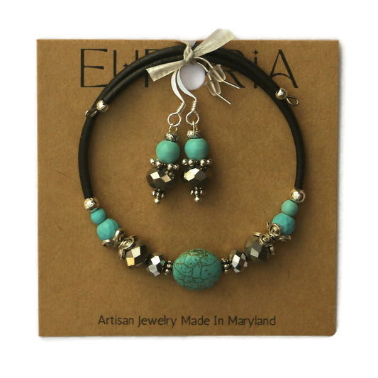 Wrap Bracelet & Earring Set - Turquoise