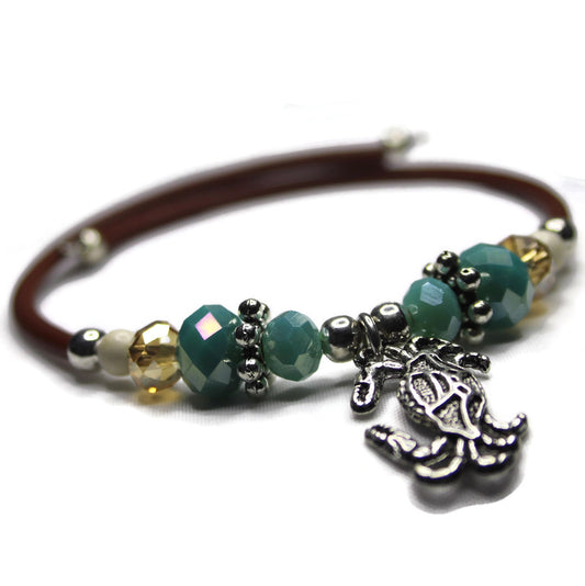 Wrap Bracelet - crab pewter charm with mix aqua and sandy colored beads
