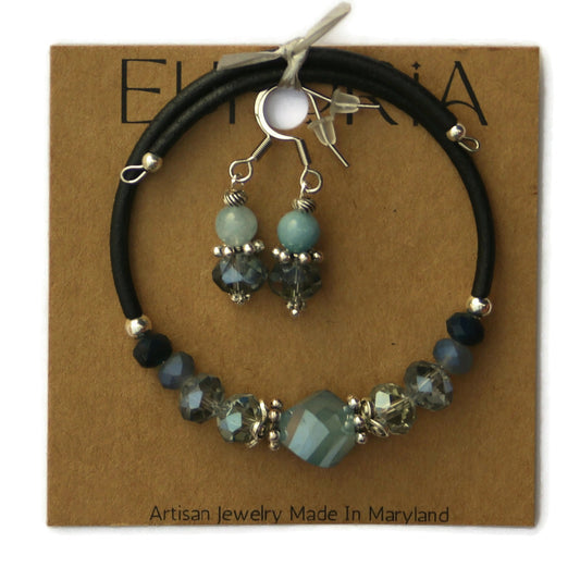 Wrap Bracelet & Earring Set - Denim Blues