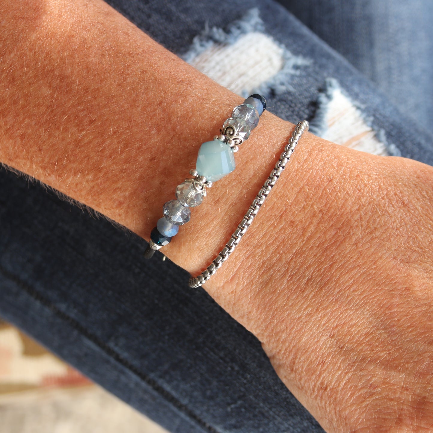 Wrap Bracelet & Earring Set - Denim Blues