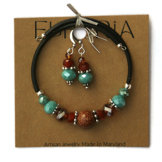 Wrap Bracelet & Earring Set - Goldstone