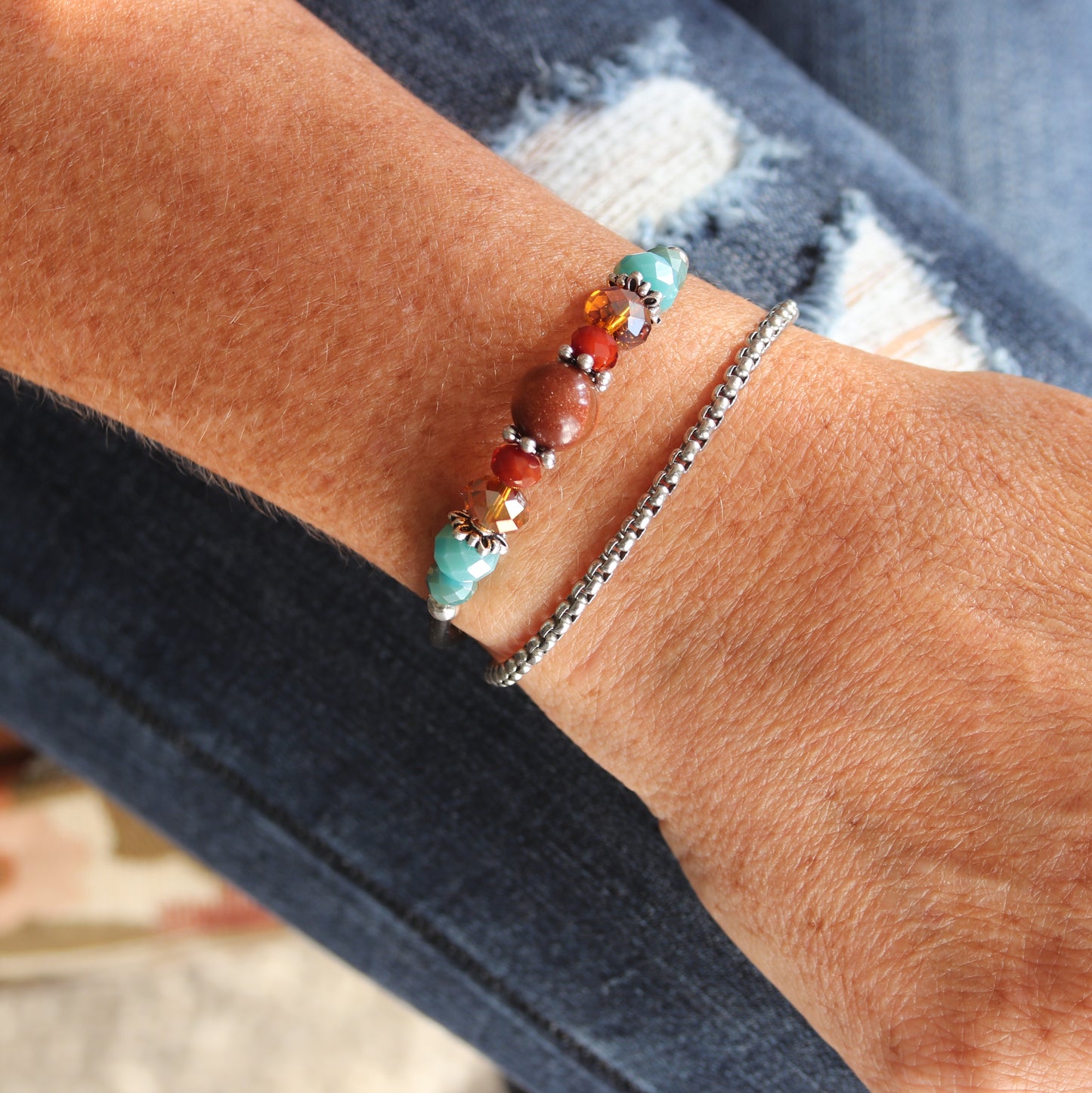 Wrap Bracelet & Earring Set - Goldstone