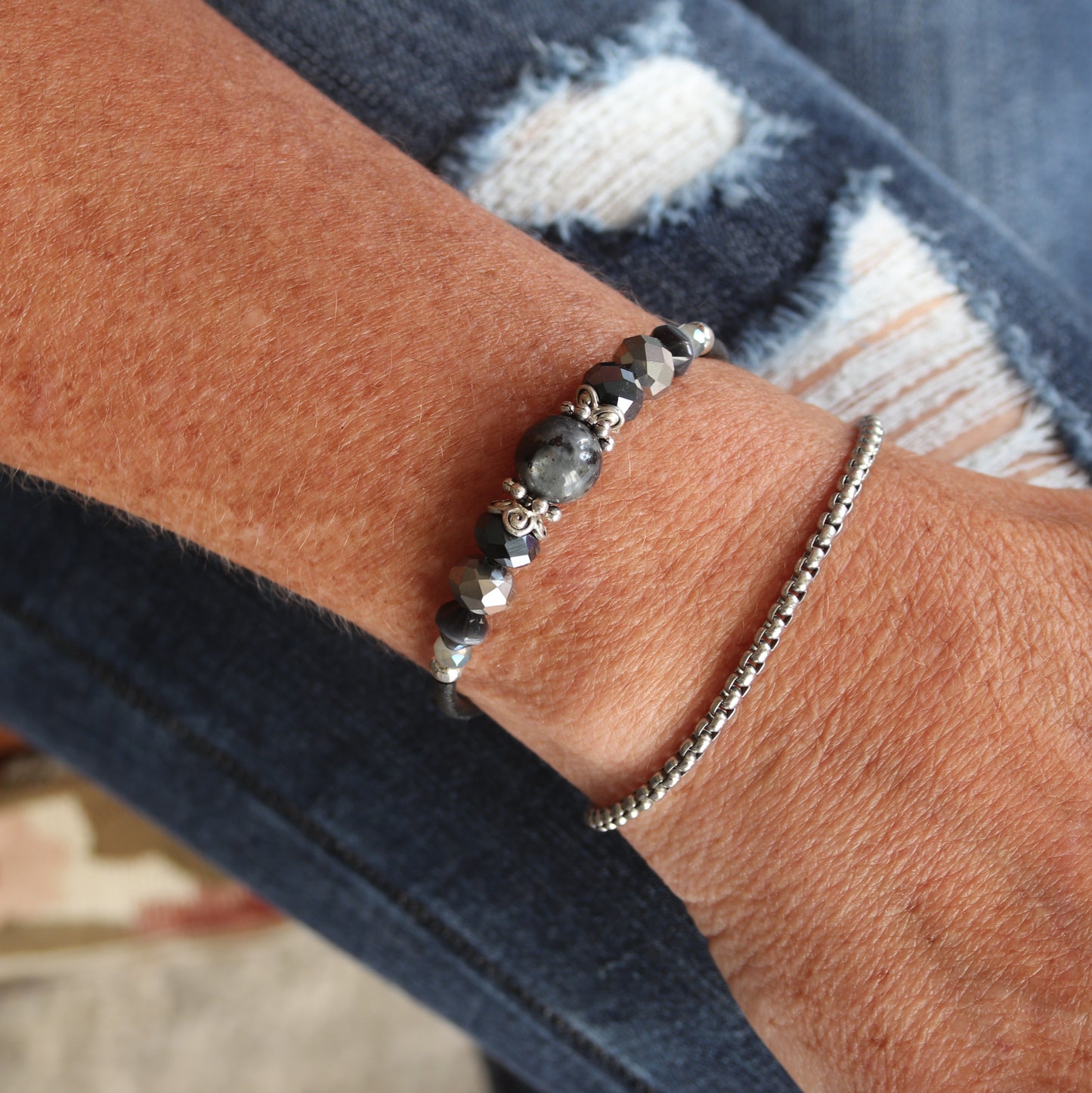 Wrap Bracelet & Earring Set - Larvikite