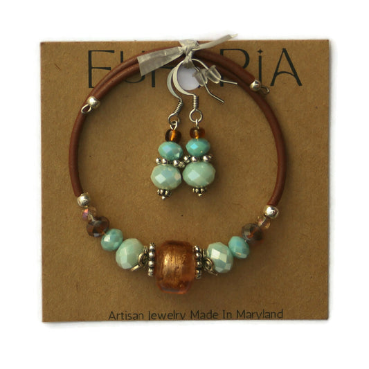Wrap Bracelet & Earring Set - Rose Gold Foil Glass
