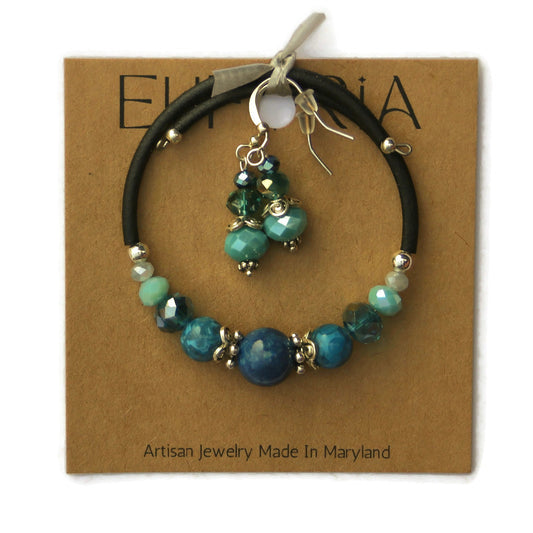 Wrap Bracelet & Earring Set - Teal Riverstone
