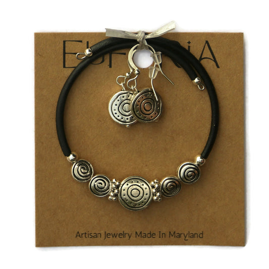 Wrap Bracelet & Earring Set- Silver Circles