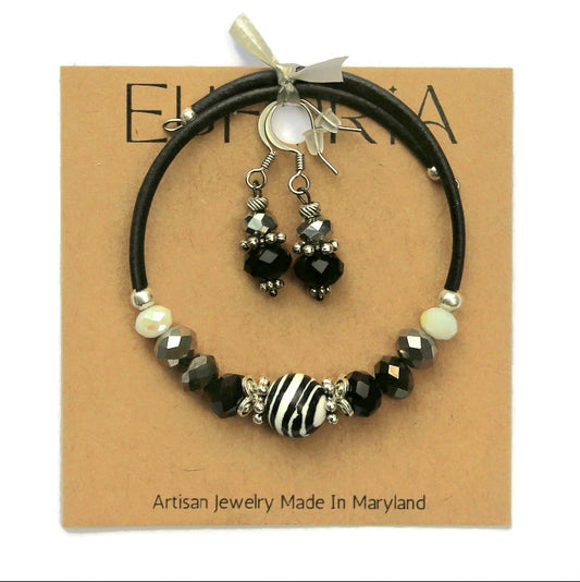 Wrap Bracelet & Earring Set - Zebra Acrylic