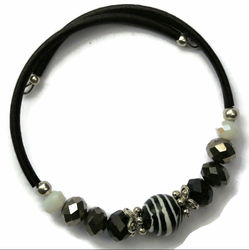 Wrap Bracelet & Earring Set - Zebra Acrylic