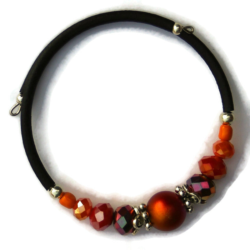 Wrap Bracelet - Iridescent Fire Orange Glass