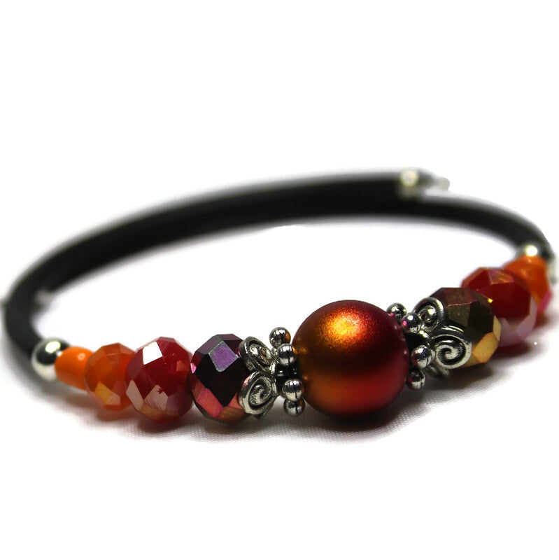 Wrap Bracelet - Iridescent Fire Orange Glass