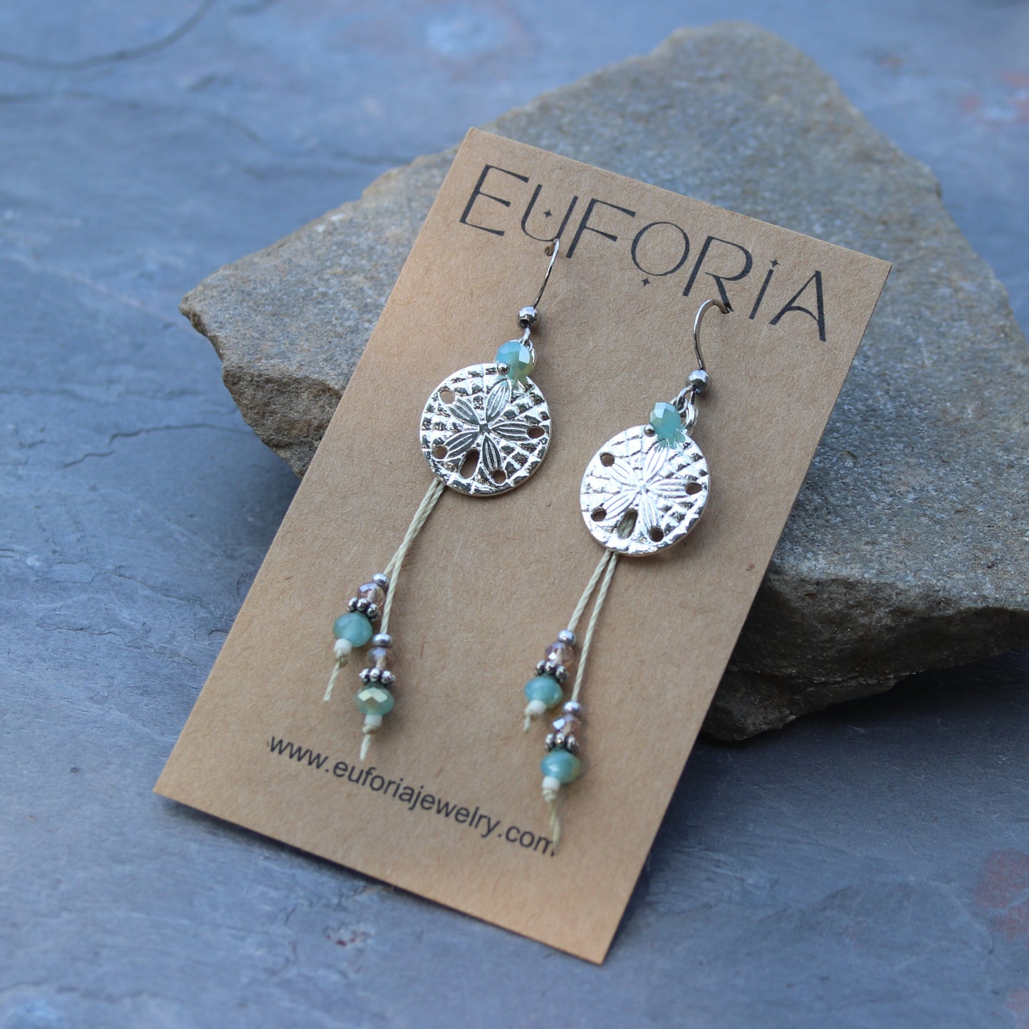 Dangle Earrings - Sand dollar charm and beaded tassel