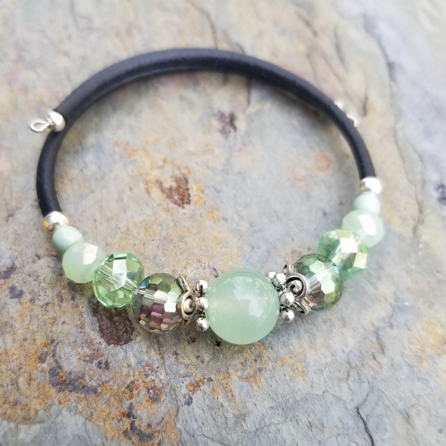 mint quartz and coordinating glass beads wrap bracelet