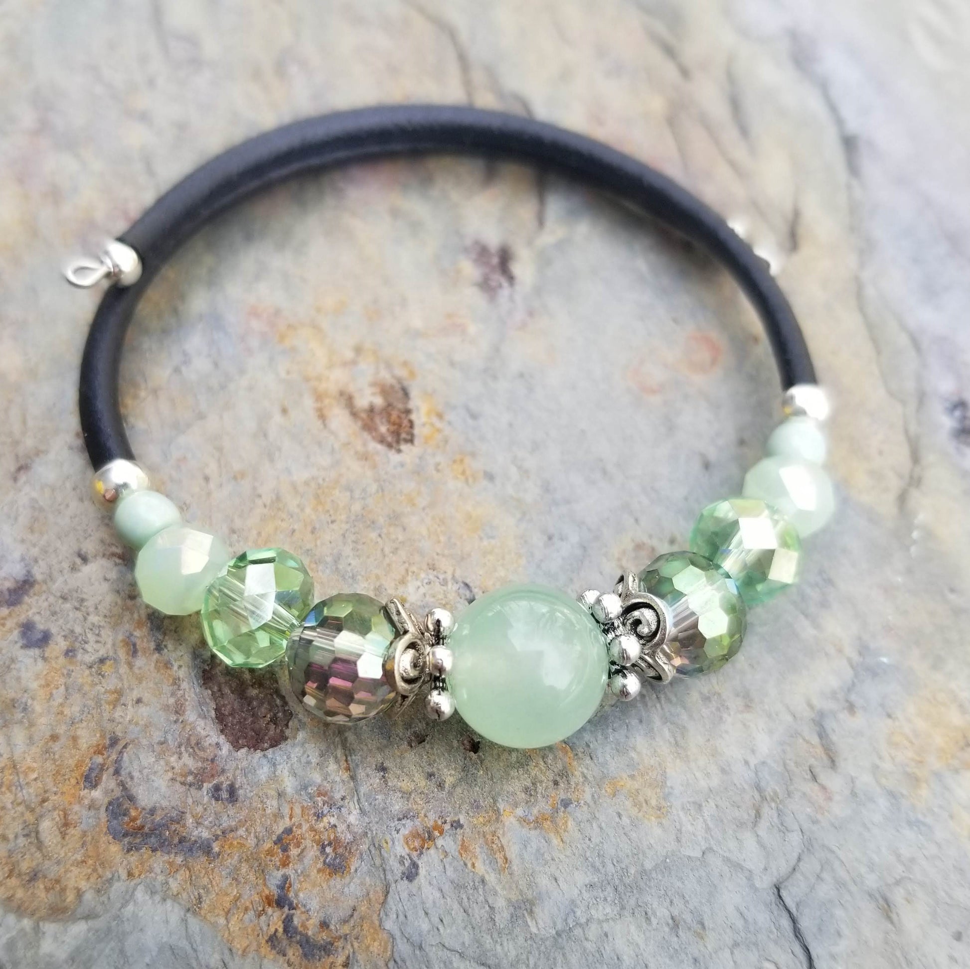 mint quartz and coordinating glass beads wrap bracelet