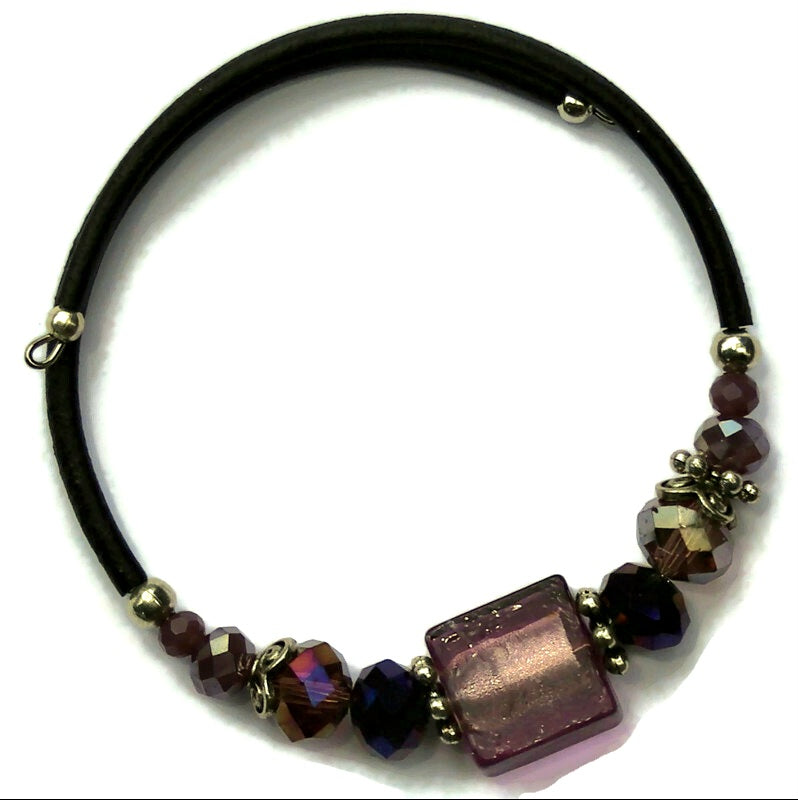 Wrap Bracelet - Amethyst colored glass beads