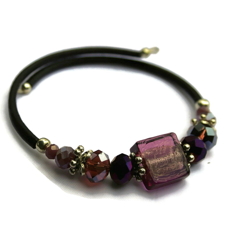Wrap Bracelet - Amethyst colored glass beads