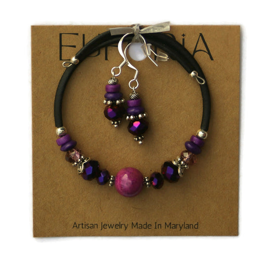 Wrap Bracelet & Earring Set - Plum Riverstone