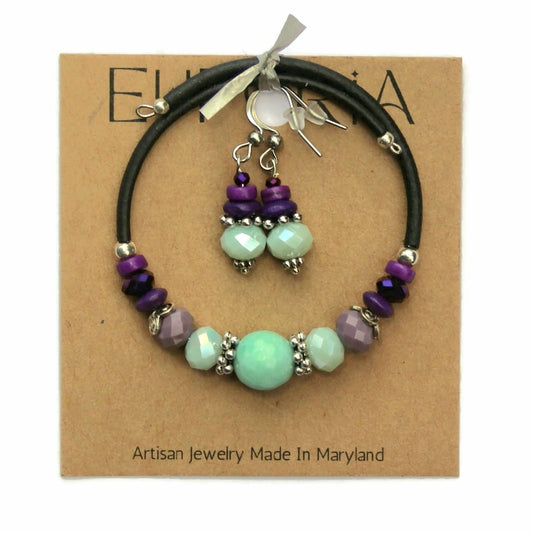 Wrap Bracelet & Earrings Set - Seafoam Riverstone