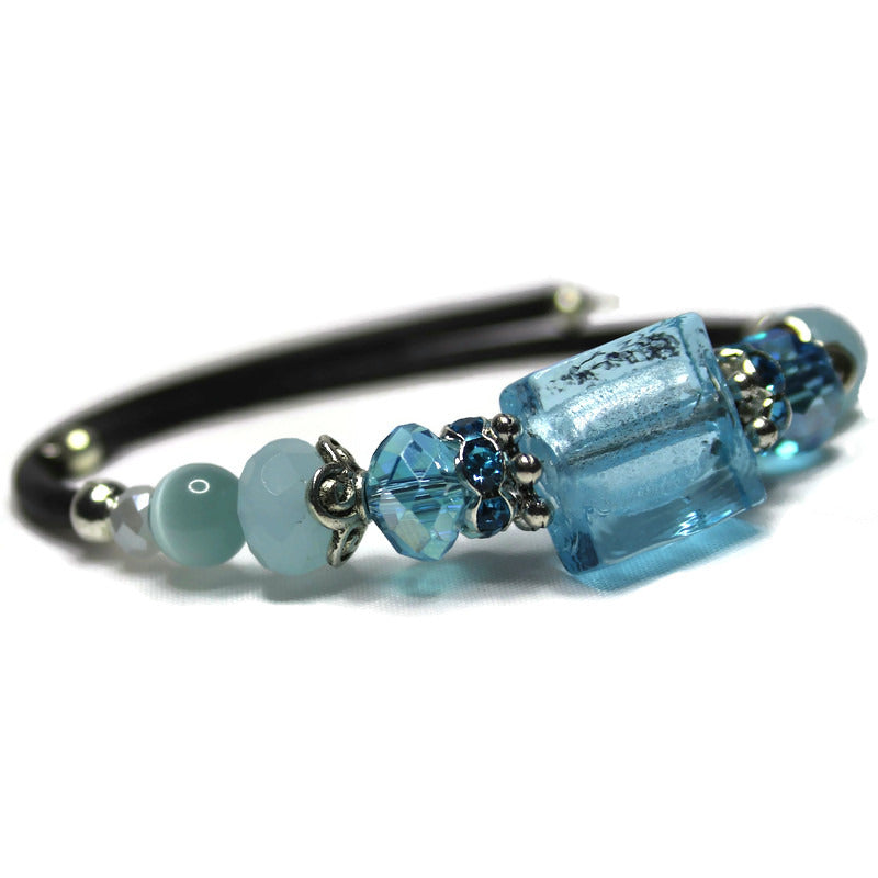 Wrap Bracelet - Aqua colored glass beads