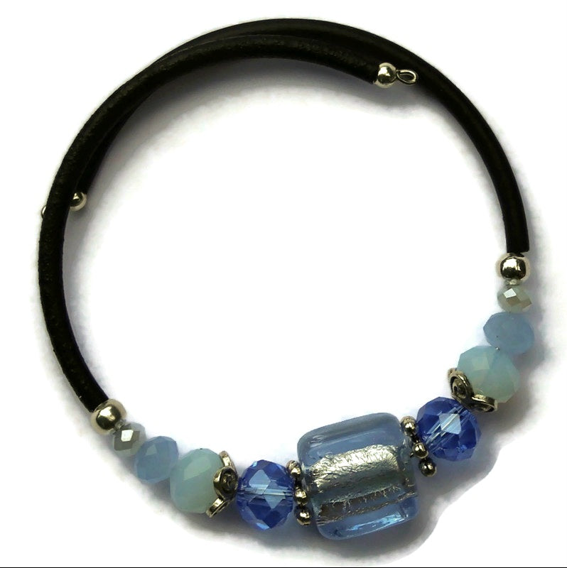 Wrap Bracelet & Earring Set - Light Sapphire Silver Foil Glass