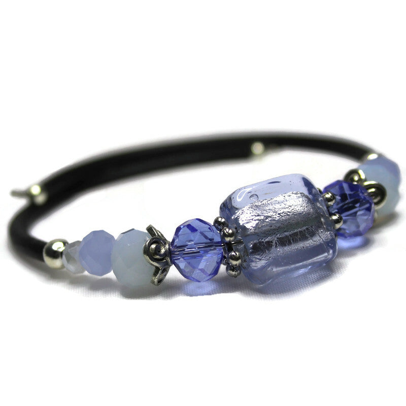 Wrap Bracelet & Earring Set - Light Sapphire Silver Foil Glass