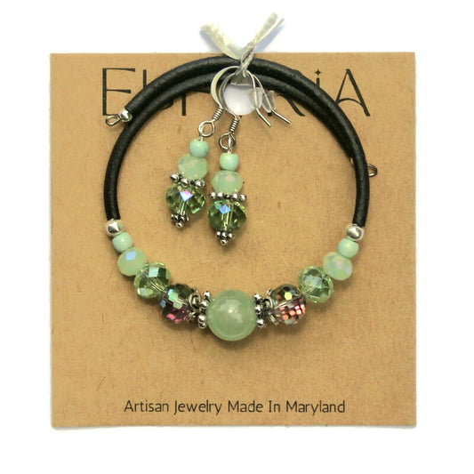 Wrap Bracelet & Earring Set - Mint Quartz