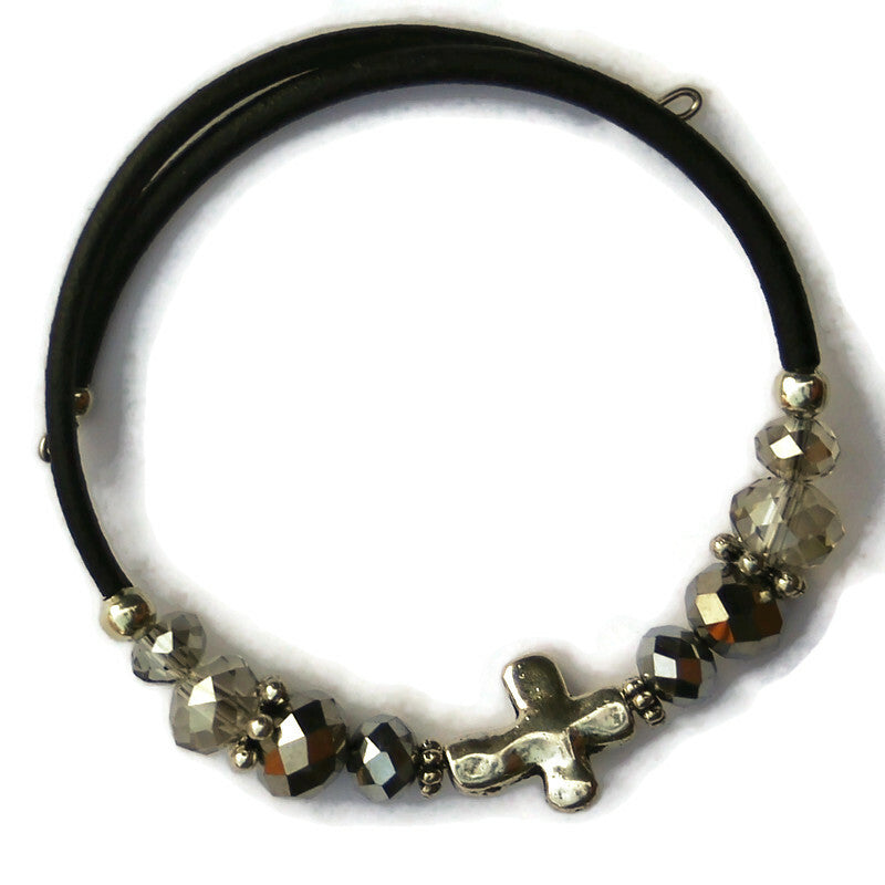 Wrap Bracelet & Earring Set - Silver Cross