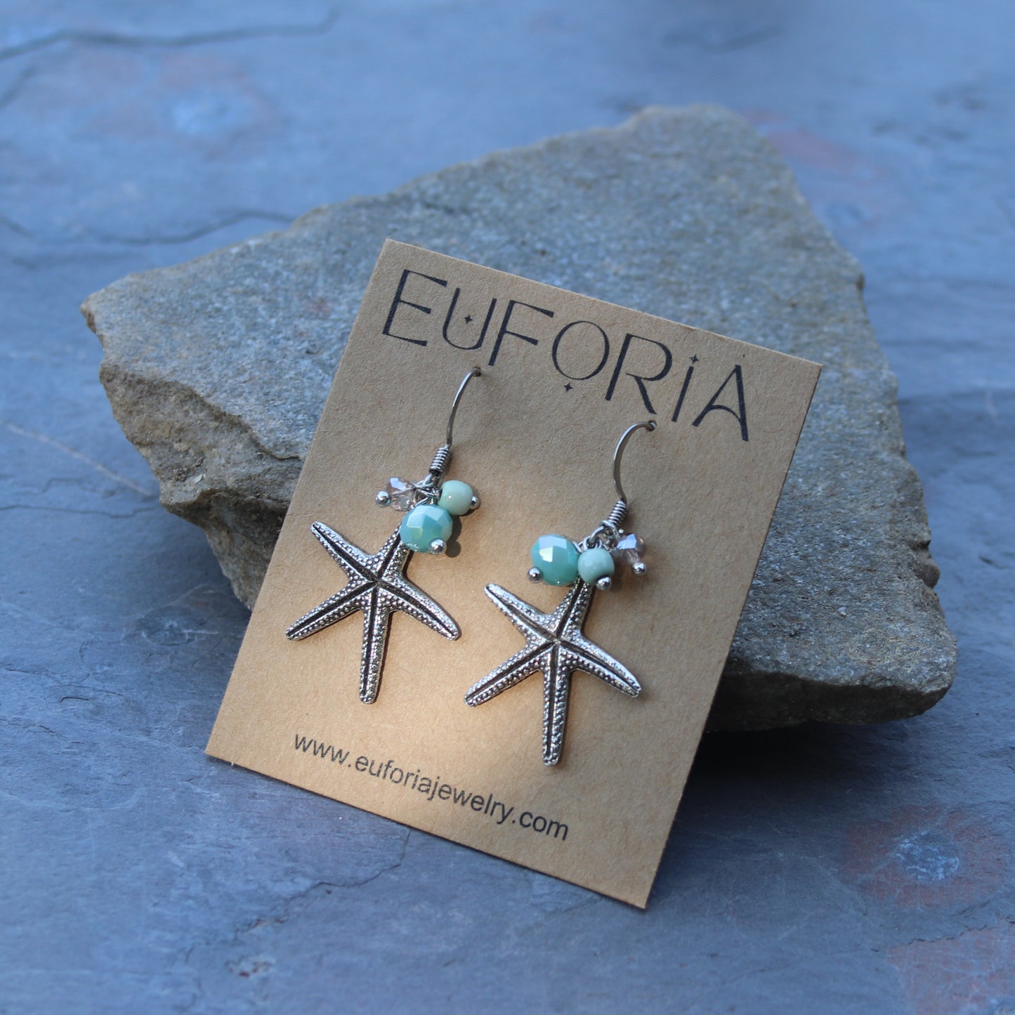 1" silver plated pewter starfish charm with bead cluster earrings