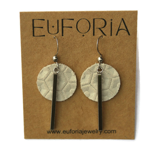 Small Circle & Bar Leather Earrings - White Beehive