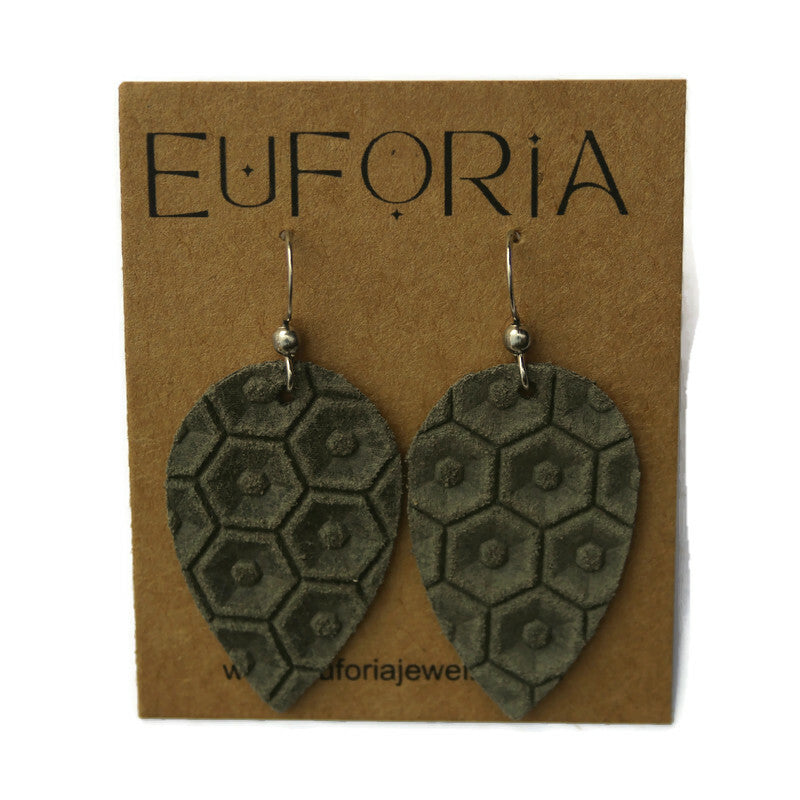 Small Teardrop Leather Earring - Army Beehive