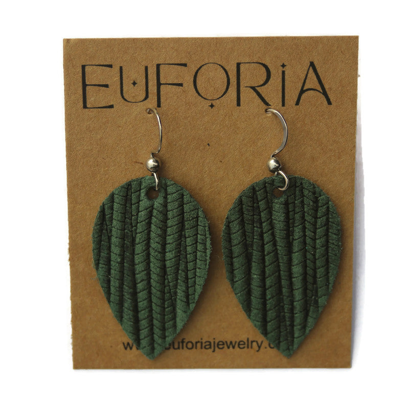 Small Teardrop Leather Earring - Pine Woven