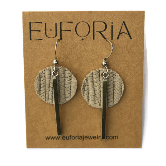 Small Circle & Bar Leather Earrings - Latte