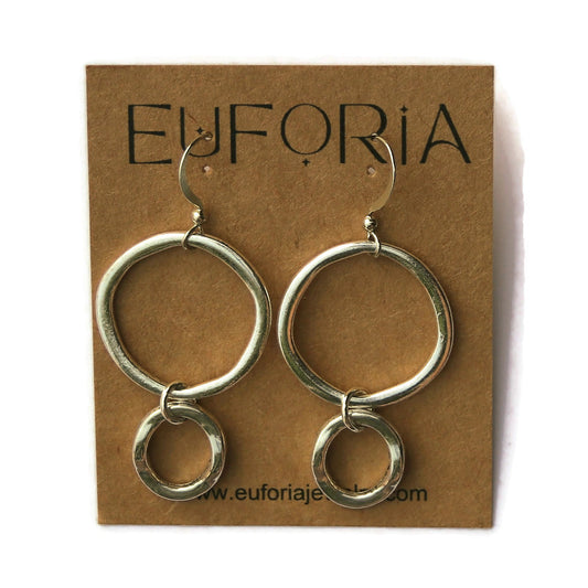 Organic Open Silver Circles & Open Oval Dangle Earrings